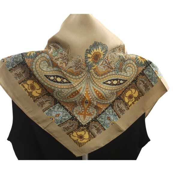 Paisley Floral 27 inch Square Scarf Beige Multicolor Accessory - Picture 3 of 12